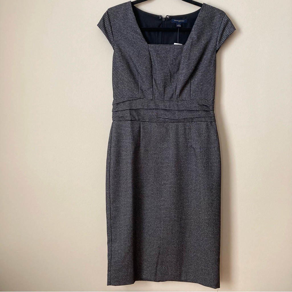 Banana Republic Factory Cap Sleeve Sheath Dress Nwt Women’s Size 4 Black Gray